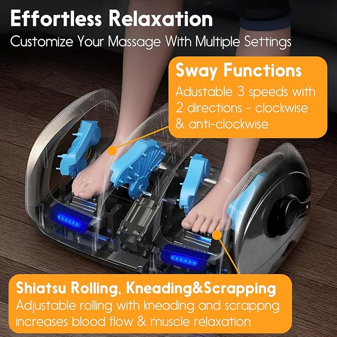 Shiatsu Foot Massager with Heat Deep Kneading Foot and Calf Leg Massager Machine for Relaxation, Muscle Pain Relief Massage (Black)