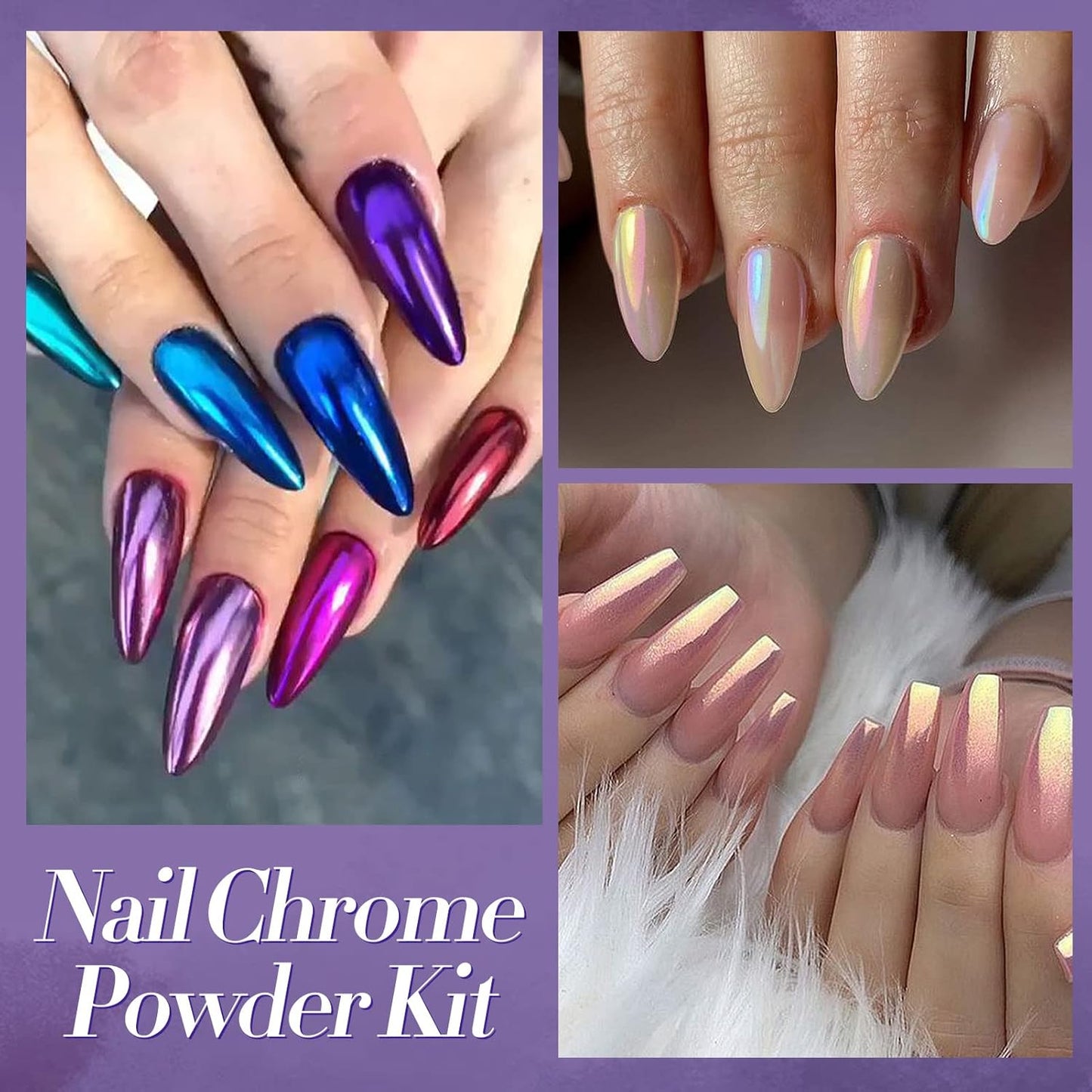 BORN PRETTY Chrome Powder Metallic Mirror Chameleon Nail Powder Auroras Mermaid Nail Powder Pigment for Nail Art Gel Polish Manicure Nail Art Decorations 9 Jars