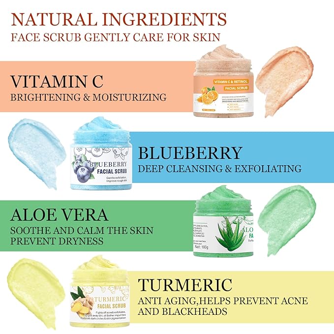 Aloe Vera Facial Scrub & Cleanser - Exfoliating Face Wash for Blackheads & Acne