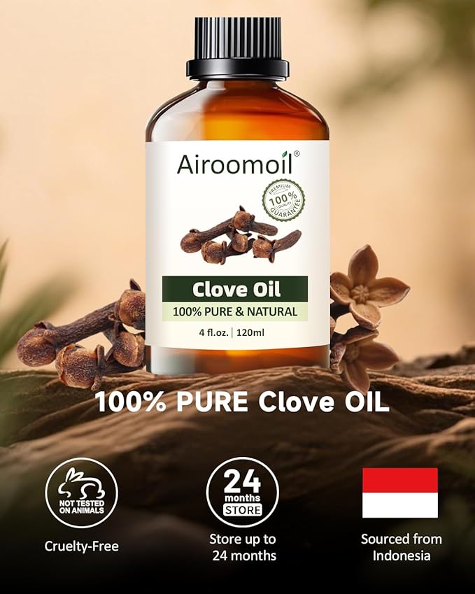 Pure Clove Essential Oil, 100% Pure Natural Clove Essential Oil, Premium Grade Essential Oils for Diffusers for Home, Skin, Care Massage, Soap Making, Aromatherapy, 4 Fl Oz | 120ml