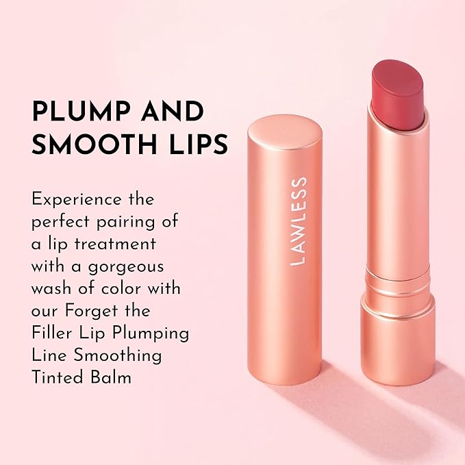 LAWLESS Forget the Filler Lip Plumping Line Smoothing Tinted Balm, Lover, Pink, 0.09 Ounce / 2.9 g