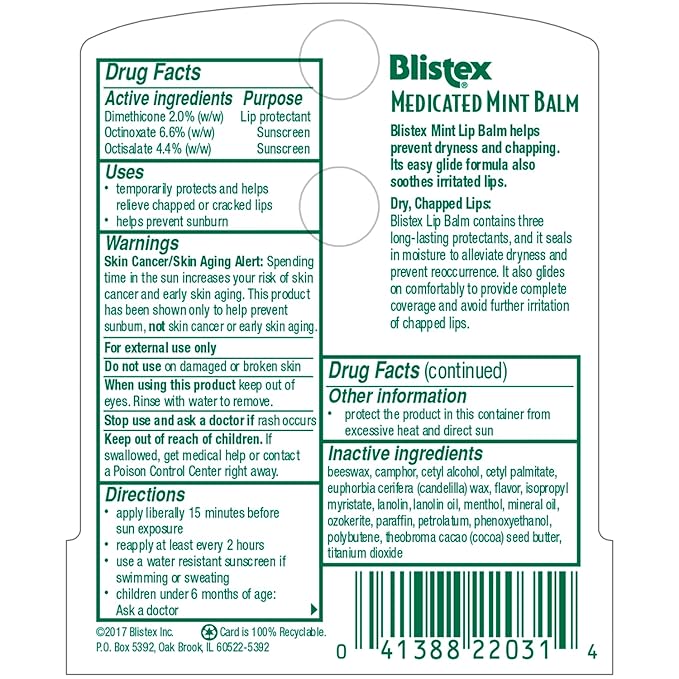 Blistex Medicated Mint Lip Balm, 0.15 Ounce (Pack of 24) – Prevent Dryness & Chapping, SPF 15 Sun Protection, Seals in Moisture, Hydrating Lip Balm, Easy Glide Formula for Full Coverage
