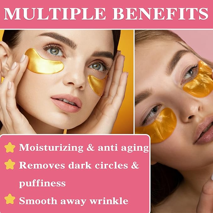 30 Pairs 24K Gold Under Eye Mask,Moisturising Under Eye Patches for Women,Crystal Collagen Eye Gel Pads for Reducing Fine Lines,Puffy Eyes and Dark Circles Under Eye Bags Treatments(Gold)