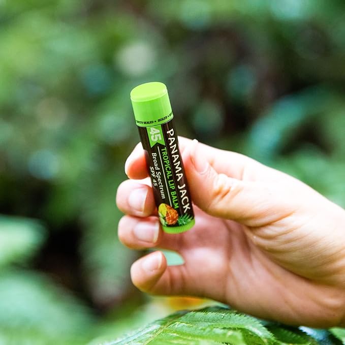 Panama Jack Sunscreen Lip Balm - SPF 45, Broad Spectrum UVA-UVB Sunscreen Protection, Prevents & Soothes Dry, Chapped Lips, Tropical, 12-pack