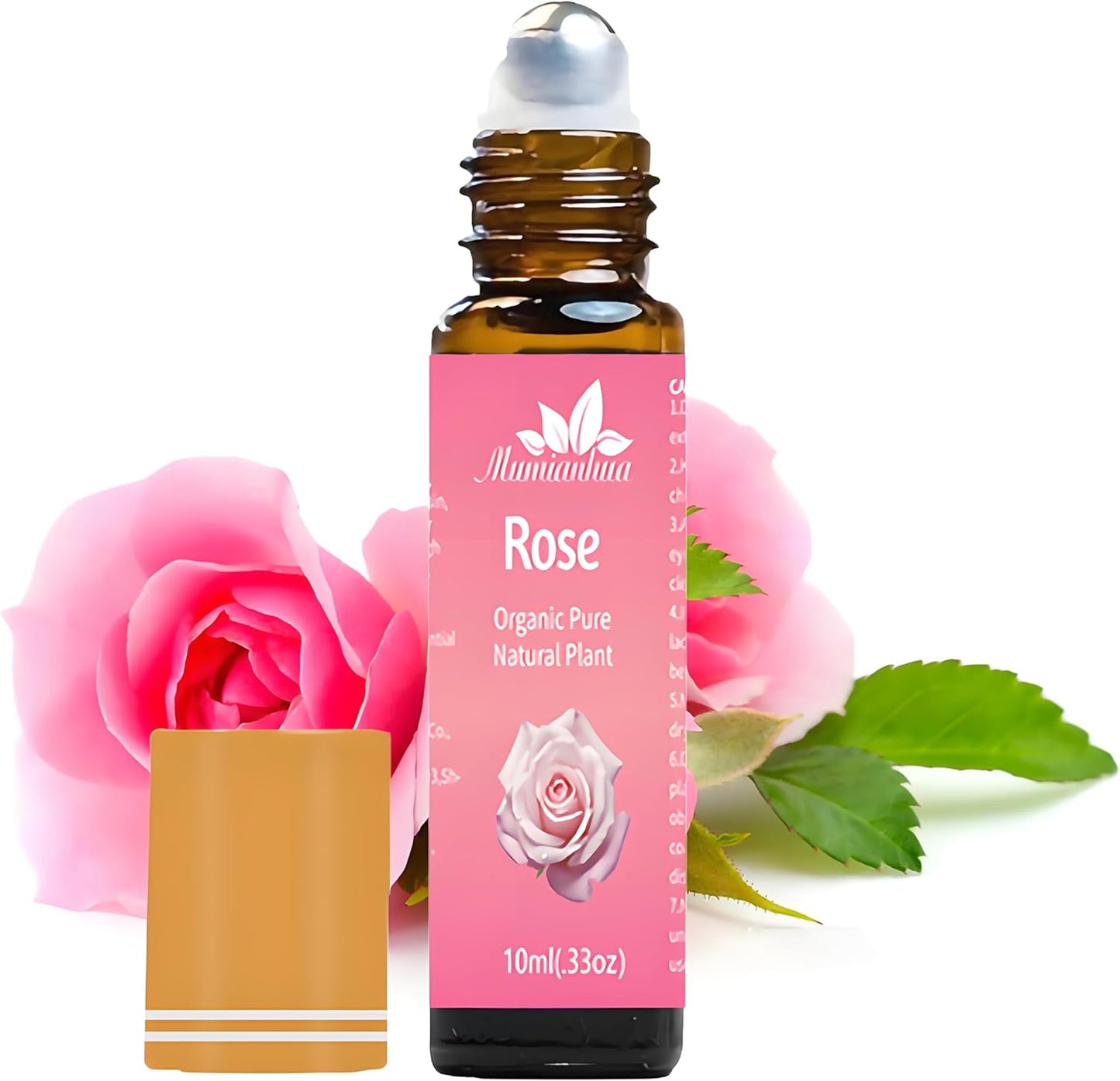 Rose Essential Oil Roll On, Mumianhua Diluted Rose Oil Touch Essential Oil, Aromatherapy Roller Oil for Skin, Body, Hair, Women,Men,Relaxation, Mood Balance, Massage 0.33 Fl Oz