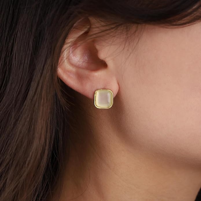 Vintage Square Opal Earrings Opal Square Stud Earrings Moonstone Stud Earrings Geometric Square Earrings Jewelry for Women