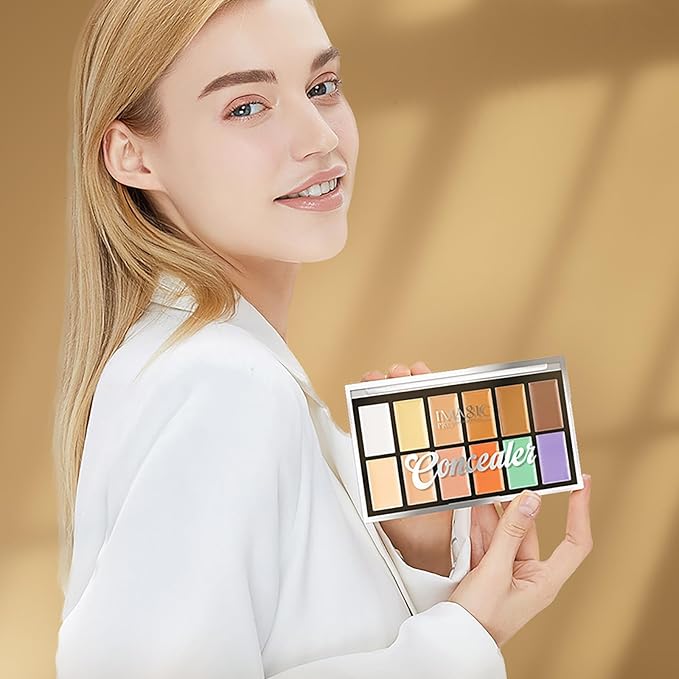 All In One Color Correcting Palette + 8 Makeup Brushes, 3D Cosmetics Cream Contour Highlighting Foundation Makeup Palette Long Lasting for Sculpt &Highlighting, Define Cheekbones