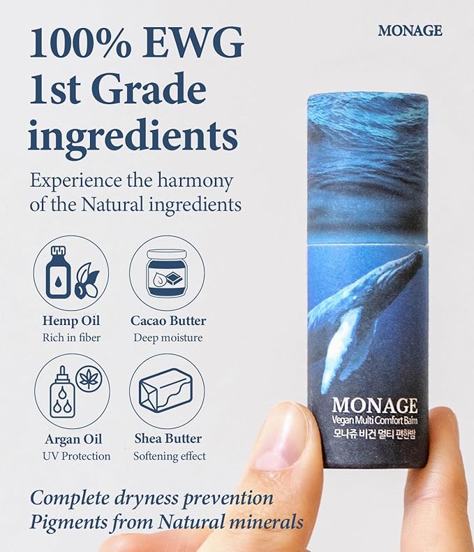 Korea Vegan & Nourishing & Moisturizing Lip Care Made from 100% Natural Ingredients, Organic Moisturizer for Dry, Cracked Lips & Skin, Long-lasting Lip Balm, Comfort, 0.38 Ounce