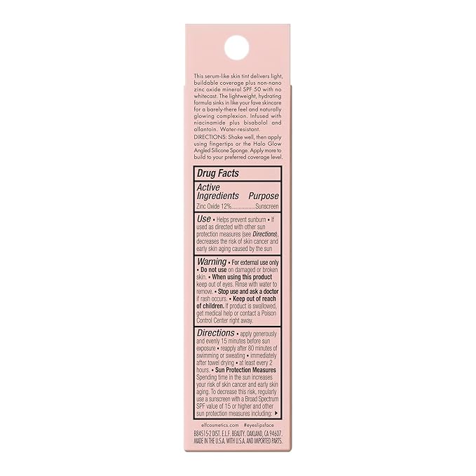 e.l.f. Halo Glow Skin Tint SPF 50, Tinted Moisturizer For Light, Buildable Coverage, Creates A Natural Glow, Vegan & Cruelty-Free, 12 Tan Cool