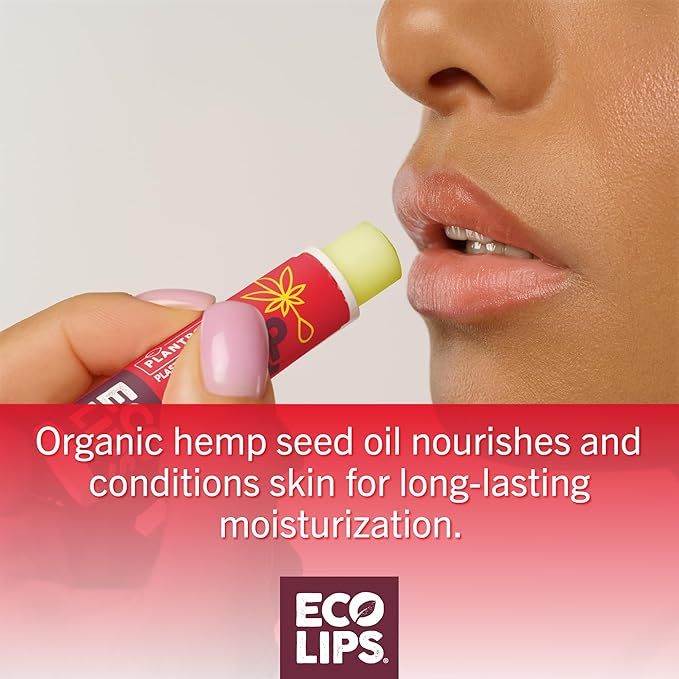 Eco Lips Organic Hemp Lip Balm with Beeswax, Coconut Oil, Vitamin E. Best Chapstick to Soothe & Moisturize Dry, Chapped Lips (Cherry, 6-Pack)