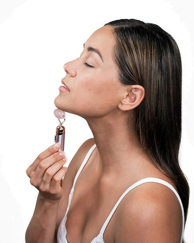 Finishing Touch Flawless Contour Vibrating Facial Roller & Massager, Rose Quartz