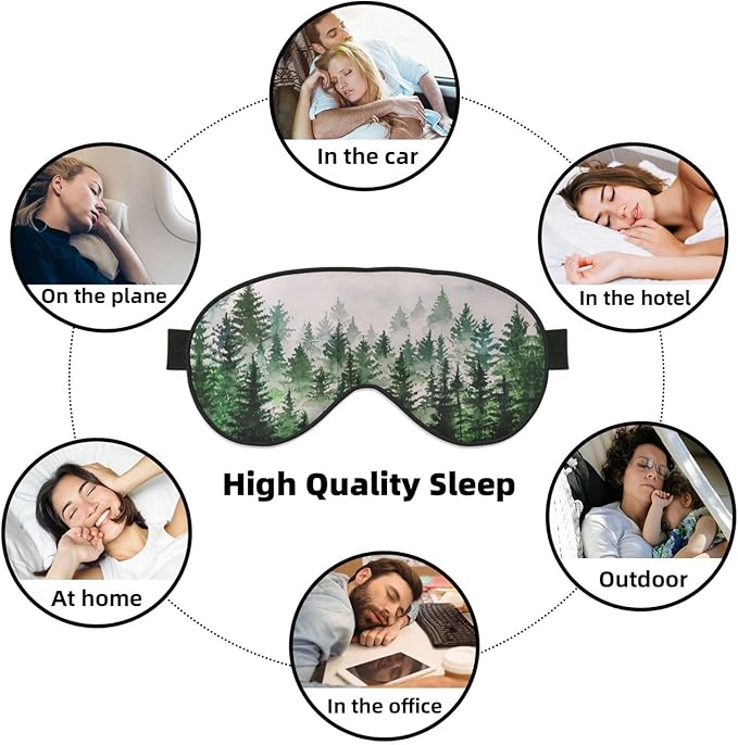 Sleep Eye Mask Watercolor Foggy Forest Sleep Mask for Women Men Comfortable Eye Mask with Adjustable Strap Soft Eye Cover Blindfold for Travel Yoga Nap Shift Work