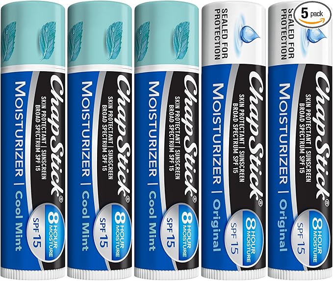 ChapStick Lip Balm Moisturizer 2-in-1 Lipcare SPF 15 Bundle – Cool Mint 3-Pack + Original 2-Pack, 0.15 Oz Ea (5 Piece Set)