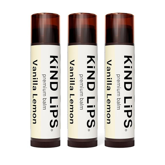 Kind Lips Lip Balm - Nourishing & Moisturizing Lip Care for Dry Lips with Shea Butter, Beeswax & Vitamin E | Vanilla Lemon Flavor | 0.15 Oz (Pack of 3)