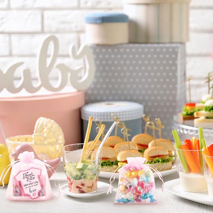 Demissle 50 Pcs Baby Shower Lip Balm Gift Set with 100 Pcs Organza Bags Baby Shower Party Favor for Guest Thank You Tag Rope Baby Shower Party Decoration Gender Reveal Souvenirs(Elephant)