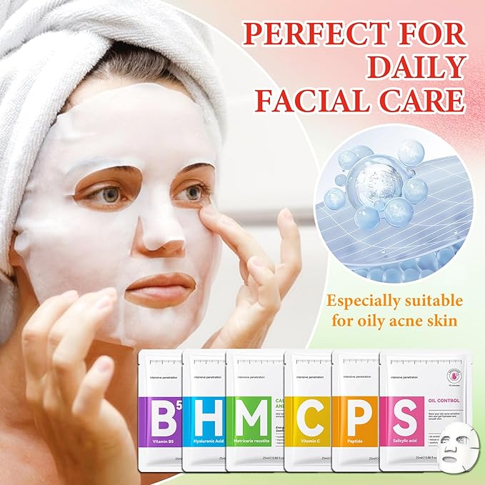 12 Pack Variety Facial Sheet Masks Skin Care Set, Hydrating Bulk Sheet Face Masks Skincare Gifts Set for Women Men, Long Lasting Moisturizing Face Mask Skincare for All Skin Type(07)