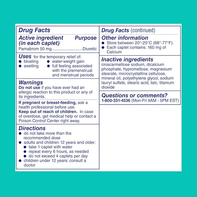 Midol Bloat Relief Caplets with Pamabrom, Relieve Bloating Symptoms Before and During Your Period, Provides Up to 6 Hours of Relief for Women, 60 Count