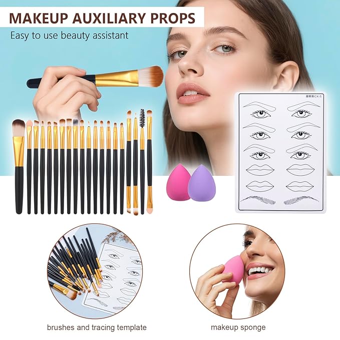 All in One Makeup Kit Makeup Kit for Women Full Kit Multipurpose Makeup ,eyeshadow、 liquid foundation,Loose powder,Eyebrow pencil,4-color lip gloss set