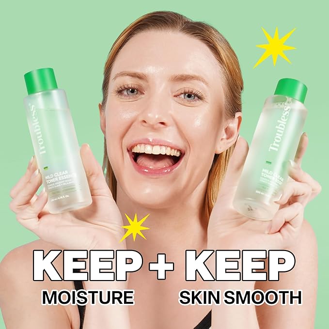 Troubless Mild Clear Toner Essence - Tea Tree Facial Toner for All Skin Types | Hydrating Skin Toner, Daily Skin Care (6.76 fl oz)