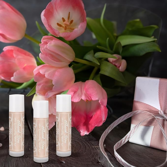 Dunzy 50 Pcs Thank You Gift Lip Balm Bulk Baby Shower Party Favors Bridal Shower Favor Lip Care with Assorted Fruit Flavors Thank You Lipstick for Guest Basket Gift Stuffer (Vintage)