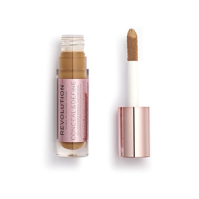 Makeup Revolution Conceal & Define Concealer, Full Coverage Makeup Concealer, Matte Finish & Long Wear, For Dark or Deep Skin Tones, Vegan, C14.5, 4ml