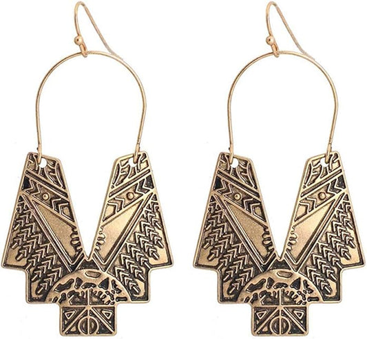 Zealmer Gold Geometric Earrings Statement Vintage Boho Ethnic Earrings Hollow Out Fan Shape Dangle Drop Earrings for Women Birthday Christmas Valentines Day Gift