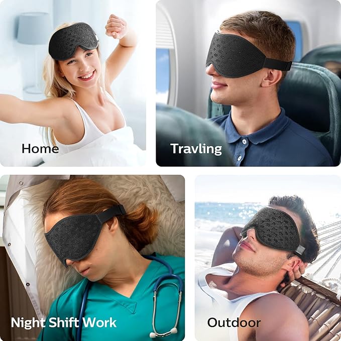 LitBear Breathable Sleep Mask, 3D Eye Mak Sleep for Side Sleepers Women Men, Light Blocking Sleeping Mask with Adjustable Strap, Soft Lightweight Eye Cover for Travel, Night Work, Nap, Office - Black