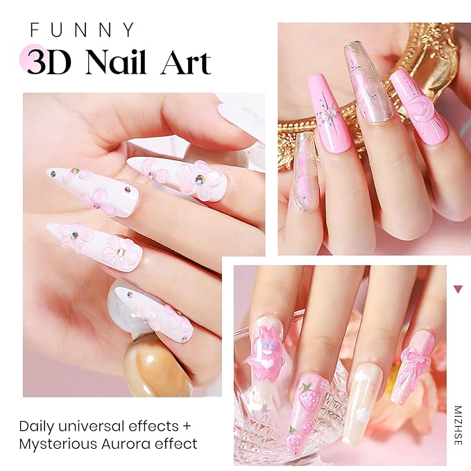 MIZHSE Solid Builder Gel, Aurora Pink & Clear Sculpting Gel for Nails, Non-Sticky 3D Nail Art Mermaid Pearl Building Carving Modeling Sculpture Hard Extension Manicure Salon Home DIY