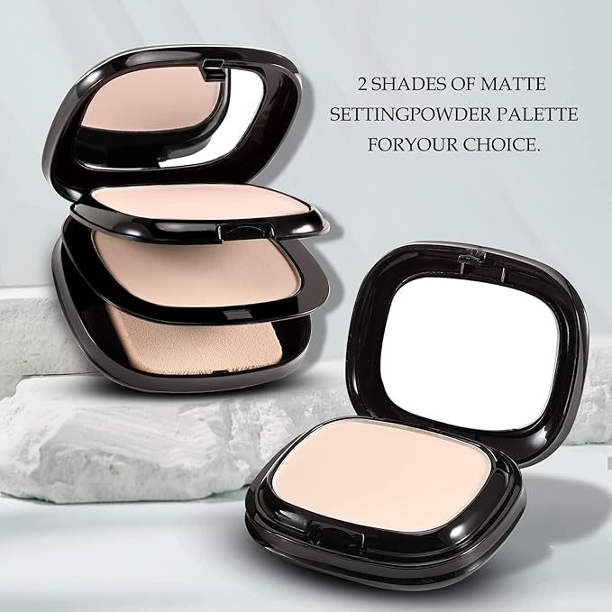 Boobeen Pressed Powder, Light Shade, Long-Lasting Matte Finish, Flawless Lightweight Makeup, 2 Layers Setting Powder Foundation, Compact with Mirror and Puff