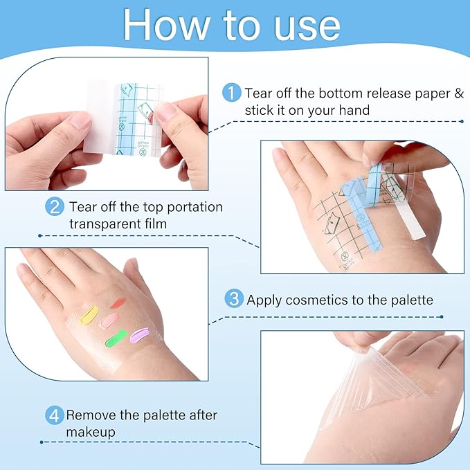 200 Pieces Makeup Hand Palette Single Use Makeup Mixing Palette Disposable Foundation Mixing Tray Adhesive Artist Cosmetic Makeup Palette Waterproof Makeup Tape for Women Girl Supplies, 2.4 x 2.4 Inch
