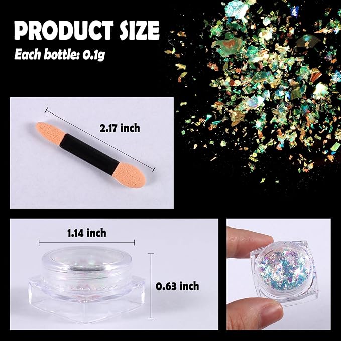 Laza Chameleon Flakes, 8 Colors Nail Confetti Powder, Irregular Colorshift Pigment Powder for Nails Art Supplies, Epoxy Resin Tumbler, Slime, Crafts Decoration - Glass Starry Night