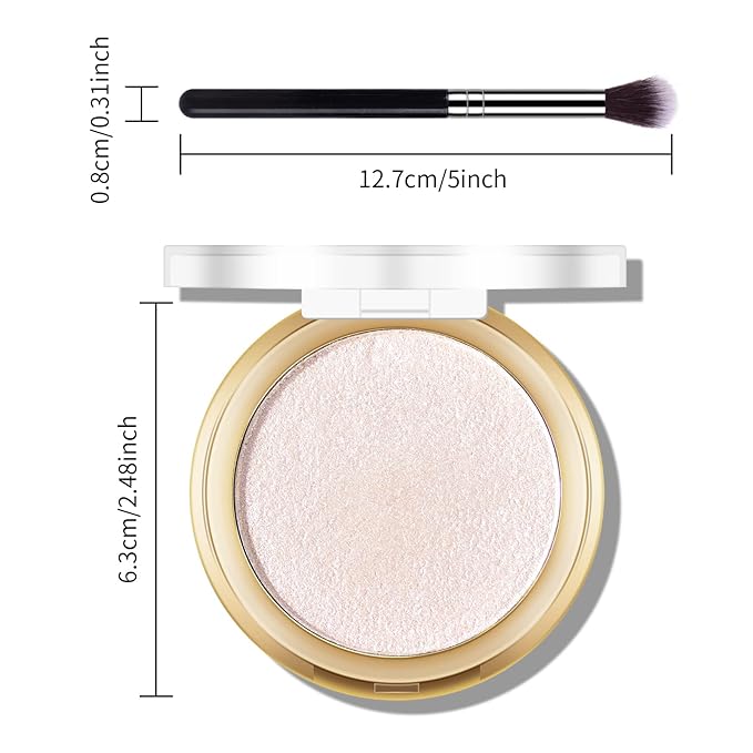 Baked Highlighter Powder Palette, Makeup Highlighter Powder Palette Sheer Shimmering Finish Face Highlighters Makeup Iluminadores de Maquillaje #01 Moonlight White