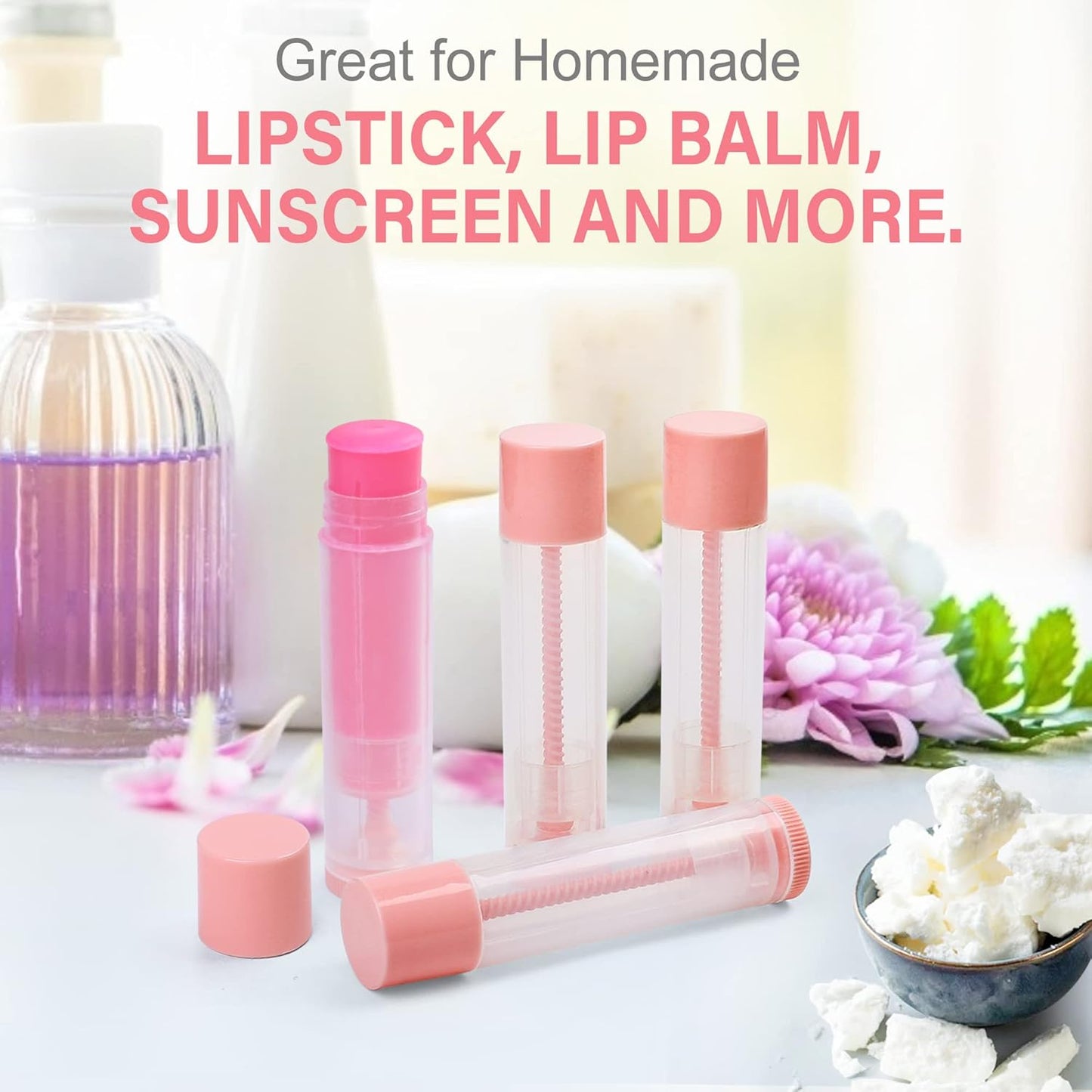 LotFancy Lip Balm Tubes Empty, 60PCS 5.5ml (3/16 Oz), Clear Lip Balm Container Tubes with Pink Caps, BPA Free & Leak Free, Refillable