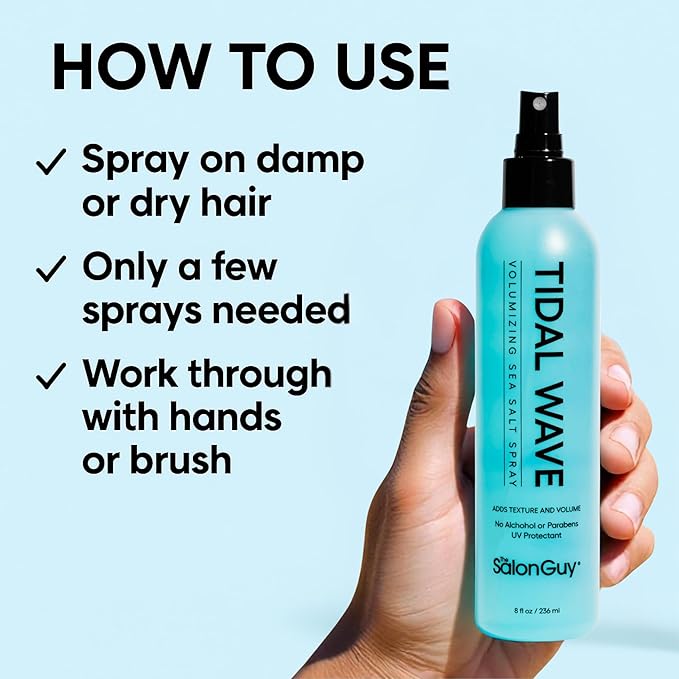 THESALONGUY Tidal Wave Sea Salt Spray โ Texturizing & Volumizing Hair Spray for Beach Waves, Natural Texture & Lift โ Styling Spray for Men & Women, 8 oz