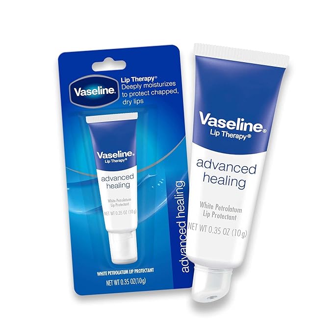 Vaseline Lip Therapy Advanced Healing 3-Pack – White Petroleum Moisturizing Lip Balm for Extremely Dry Lips, 0.35 Oz Ea
