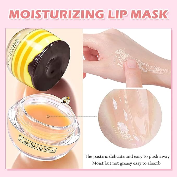 Bee Lip Balm Honey Pot,3 PCS Strawberry&Honey&Apple Lime Lip Sleeping Mask,Hydrating Prevention Dry and Cracked Lip Scrubs Exfoliator Lip Care,Moisturizing Lip Mask Overnight Reduces Lip Lines