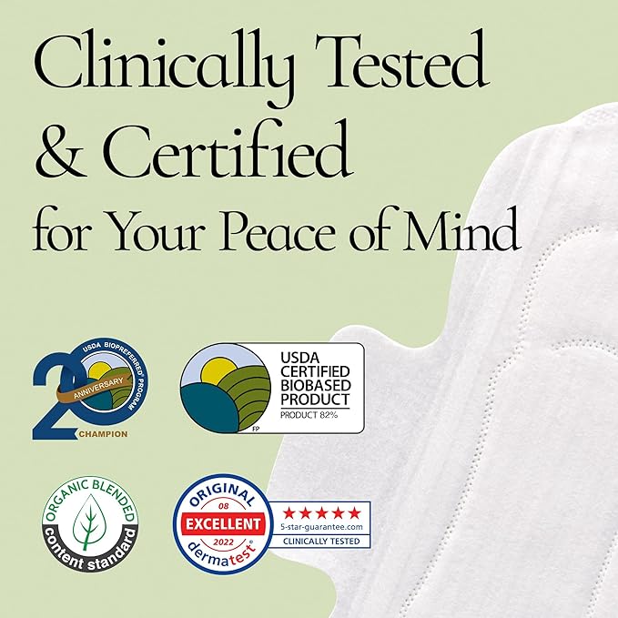 INERTIA The Perfection Green – 100% Organic Cotton Korean Pads with Wings | Heavy Absorbency | Ultra Fast Absorption & Breathable Bio-Film, Leak-Proof & Hypoallergenic Period Pads for Women (12 Count)