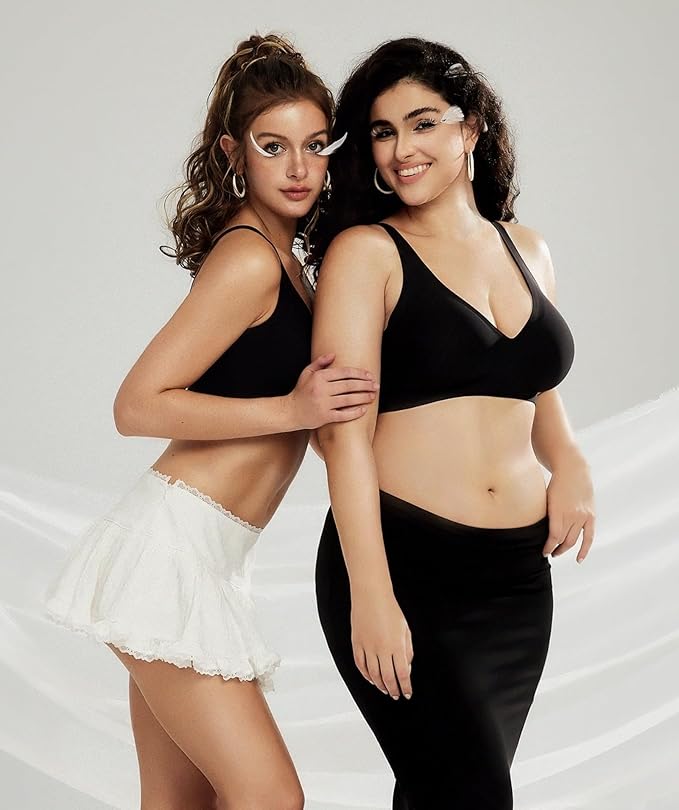 OEAK Womens Deep V Bras Wireless Comfortable Bra Supportive No Underwire Bras Tshirt Push Up Bralettes Plunge Seamless Bra