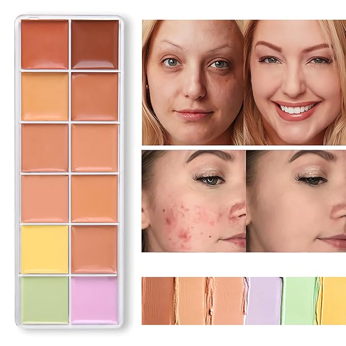 12 Color Correcting Concealer Palette, Cream Color Corrector Contour Makeup Palette,Contouring Foundation Highlighting Concealer Palette for Conceals Dark Circles, Redness, Acne, Blemish