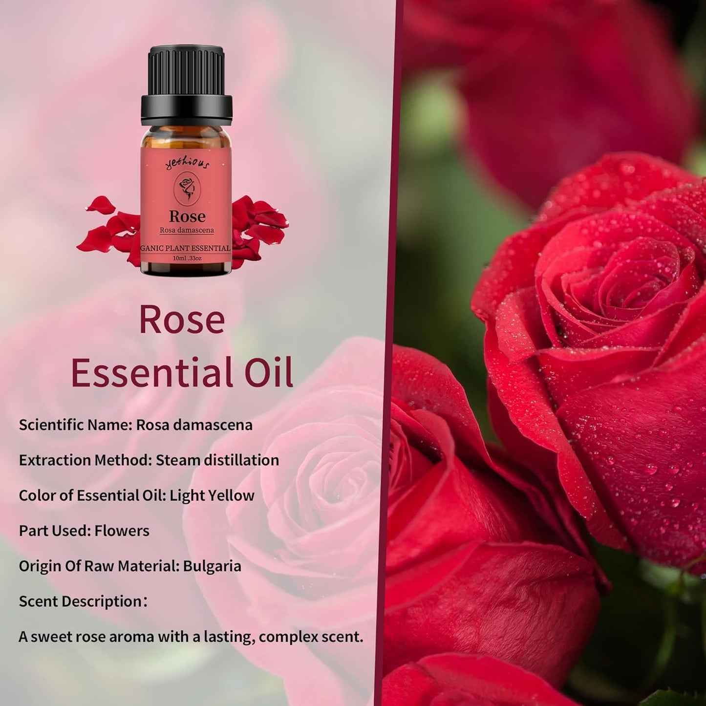 yethious Rose Lemon Essential Oils Set 2pcs*10ml 0.66oz 100% Organic Pure Aromatherapy Gift Oil Kit for Diffuser Rose Oil Essential Oil