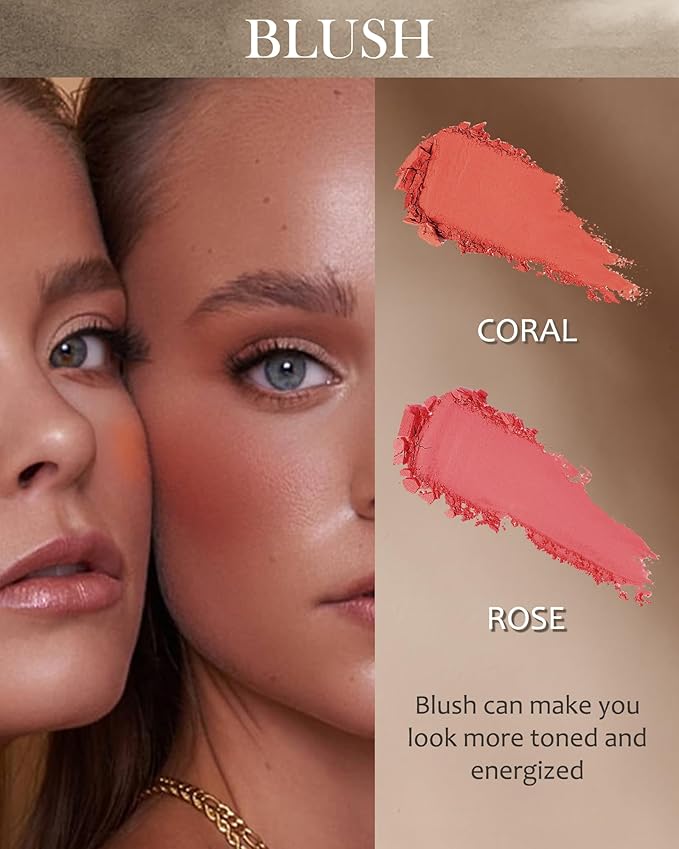 Face Matte Blush Powder Palette-2Colors Buildable Facial Cheek Blusher Pressed Powder Light Luxury Blush Contour Palette for Face,Longlasting Makeup Palette,Valentine's Day Gift Set for Women Girl-03
