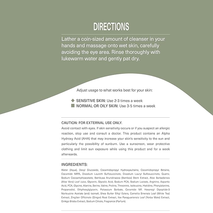 Botanic Tree Hydrating Glycolic Acid Cleanser - Exfoliating Face Wash - Face Cleanser for Women - Also with Ceramides & Peptides, Gently - for Dewy Bouncy Skin - 6oz