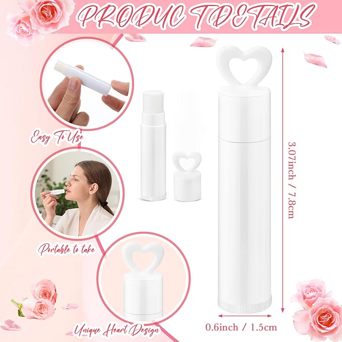 100 Pcs Lip Balm Bulk Heart Shape Lip Balm Jasmine Scented Beeswax Lip Balm Moisturizing Lip Balm Add Your Own Labels for Teacher Baby Shower Coworkers Friend Gift