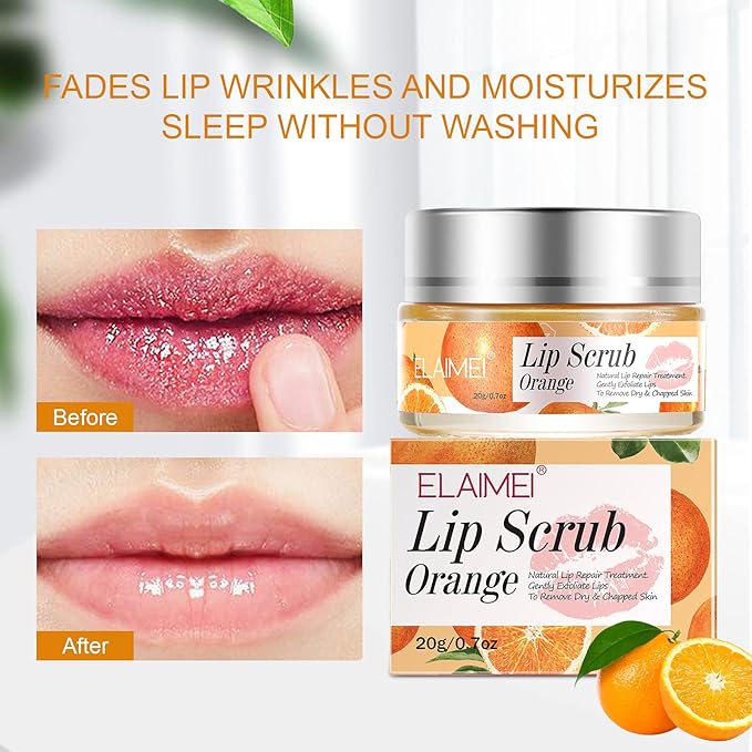 Lip Scrub, Lip Scrubs Exfoliator & Moisturizer, Lip Repair for Lush Soft Lips, Lip Moisturizer for Chapped Dry and Flaky Lips Treatment, Lip Scrubs (Orange)