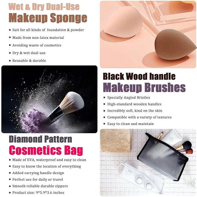 All in One Makeup Kit,Includes Naked Eyeshadow,CC Cream,Liquid Foundation,Lipstick Set,Mascara,Makeup Brush,Makeup Sponge,Eyebrow Pencil,Eyebrow Soap,Eyeliner Stamp, Primer,Contour Stick,Cosmetic Bag