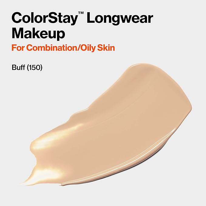 Revlon Liquid Foundation, ColorStay Face Makeup for Combination & Oily Skin, SPF 15, Longwear Medium-Full Coverage with Matte Finish, Buff (150), 1.0 Oz