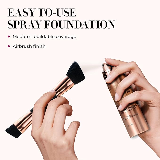 LUMINESS Silk Airbrush Spray Foundation & Buffing Brush Kit – Full Coverage Foundation & Dual-Sided Buffing Brush - Buildable Coverage, Anti-Aging Formula Hydrates & Moisturizes (Shade - Light Tan)