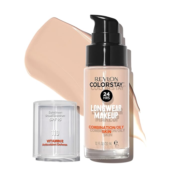 Revlon Liquid Foundation, ColorStay Face Makeup for Combination & Oily Skin, SPF 15, Medium-Full Coverage with Matte Finish, Ivory (110), 1.0 oz