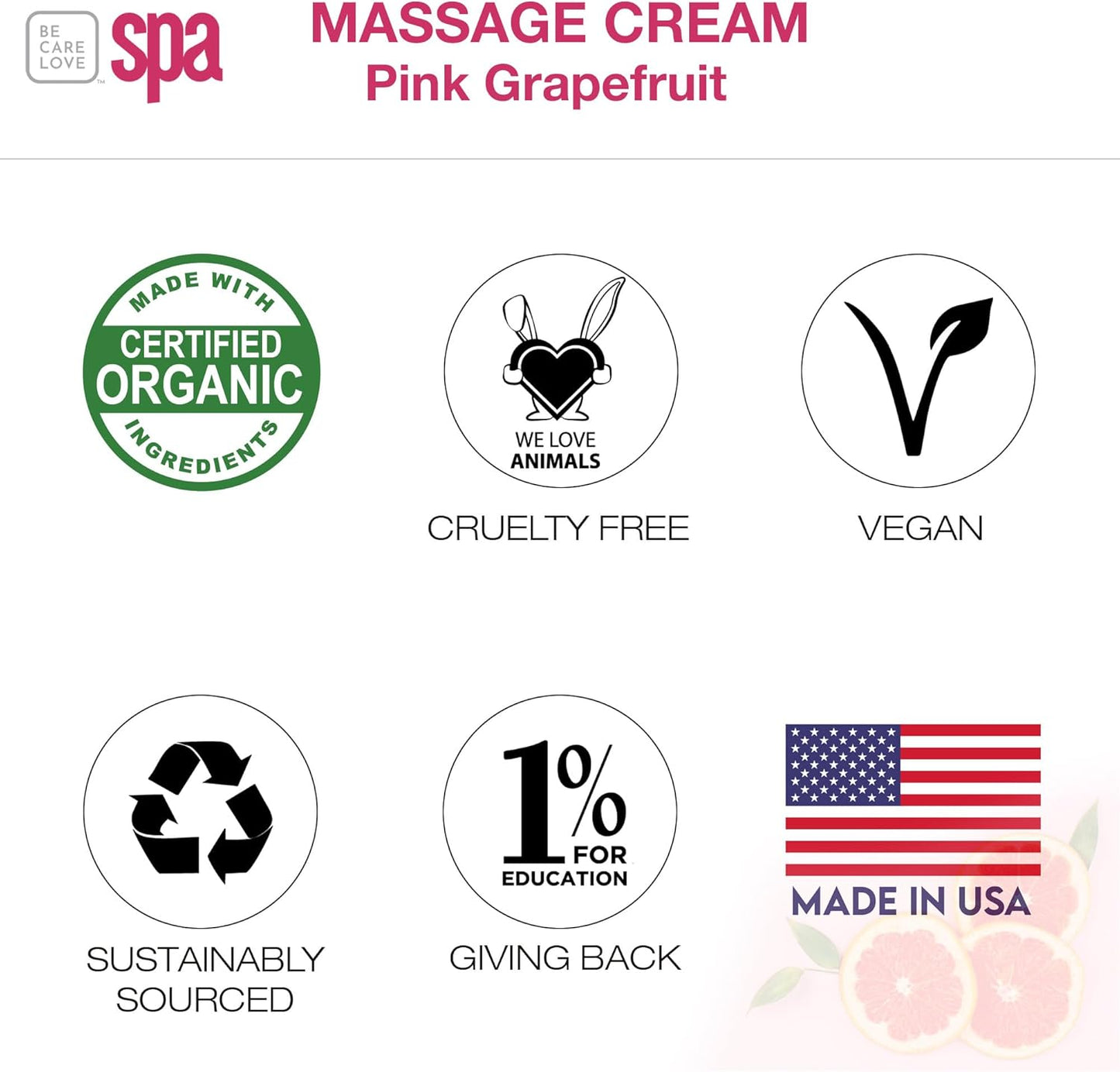 BCL SPA Massage Cream - Body Lotion & Body Cream with Organic Pink Grapefruit, Shea Butter, Aloe Vera, Vitamin E, Argan, and Almond Oils - Nourish & Revitalize skin. Home/Professional use 16 fl oz