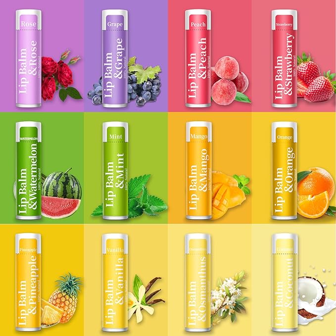 500 Pcs Lip Balm Bulk, 12 Flavored Organic Natural Lip Balms for Gifts Party Favors, Moisturizing Bulk Lip Balms for Dry Cracked Lips, Bulk Lip Balm with Vitamin E and Coconut Oil (4.2g/0.15oz)